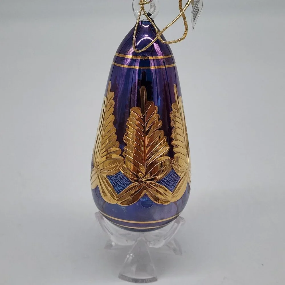 Egyptian Handcrafted Purple & Gold Glass Christmas Ornament - Picture 4 of 7